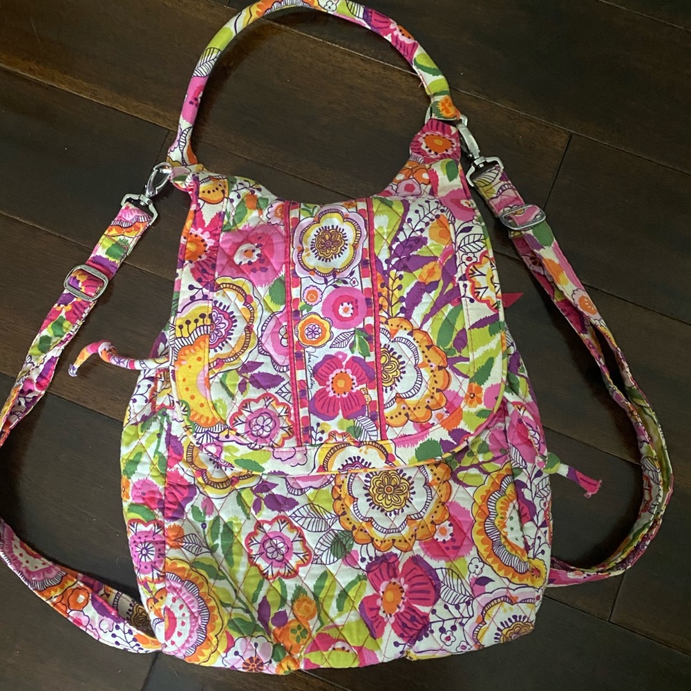 Vera Bradley Pink and Green Floral Backpack/ Purse